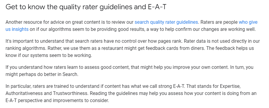 What Google has to say about E-A-T on its developers blog